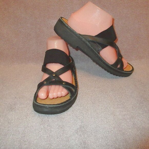 NAOT Leather Strappy Slide Sandals Size 8 Comfort Stretch Studded Cork Neutral - Picture 1 of 10
